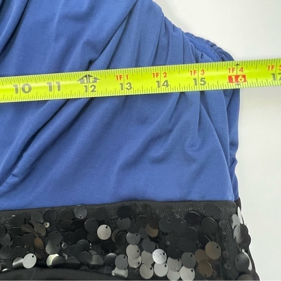 NWT Studio Y Women’s One Shoulder Dress Sz Medium Blue/Black Sequins Side Zipper - Picture 16 of 16